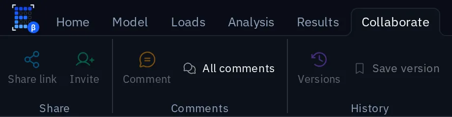 The Collaborate ribbon tab with Share, Comments and History groups